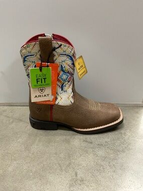 Ariat Brown Tan White Kids Western Boot with Red Accent